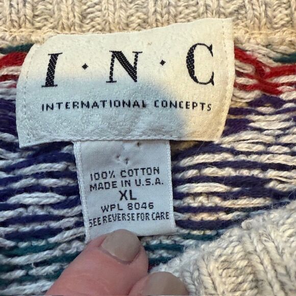 I.N.C Fair Isle Nordic Sweater XL Multi Cotton Cabincore Oversized Dadcore - Picture 6 of 7